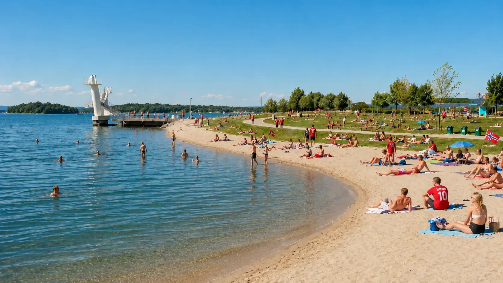 Stranden på Kadettangen i sommersol