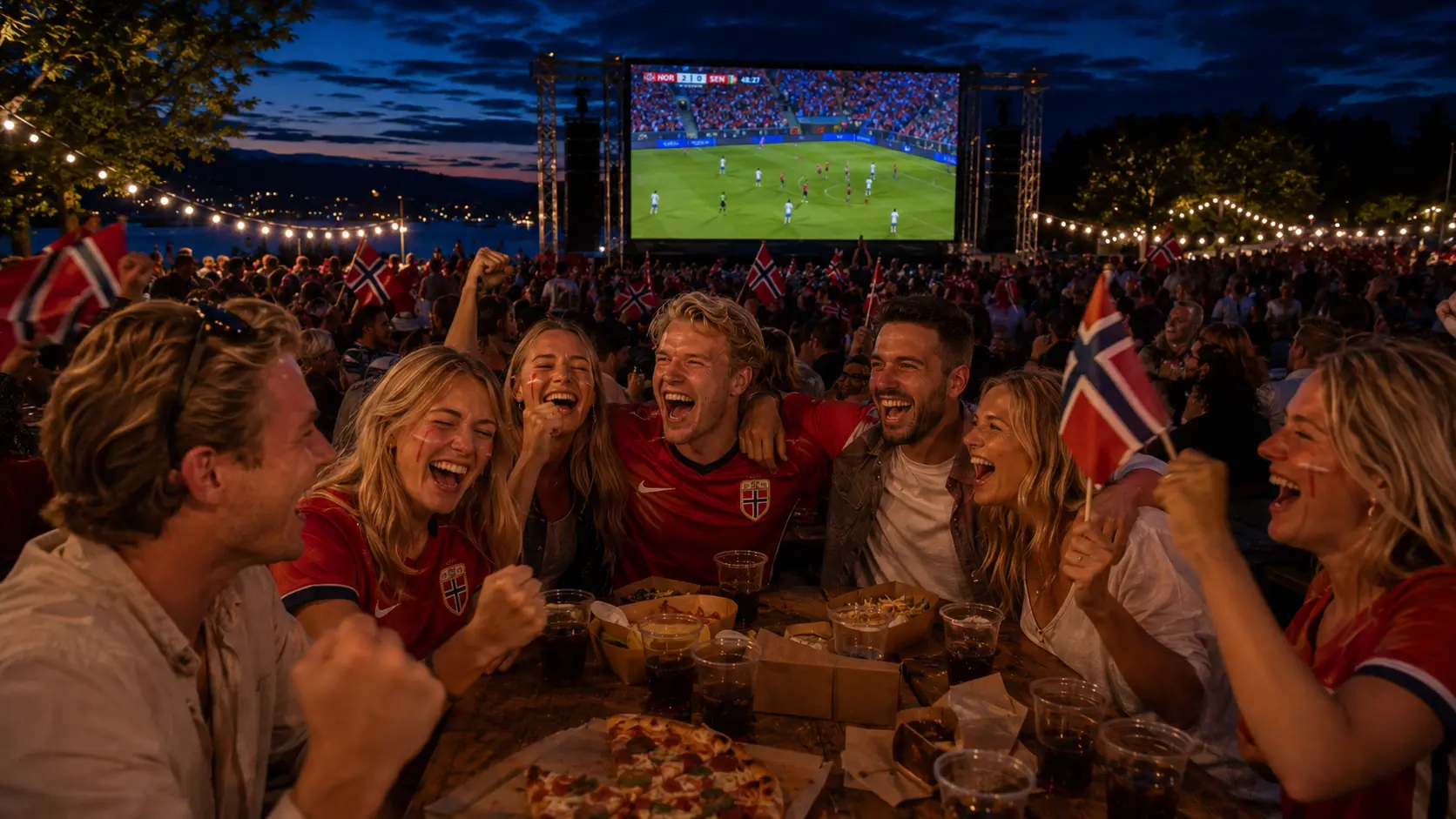 Gjengen samlet rundt bordet sent på natten